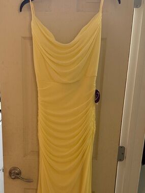 Windsor Lemon Yellow Cowl-Neck Draped Maxi Dress